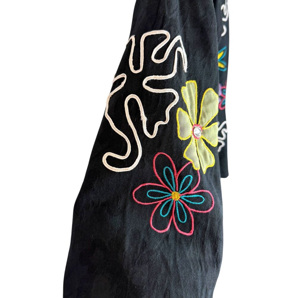 Indigo Moon Black contrast floral print Jacket embroidered funky design - Picture 10 of 13